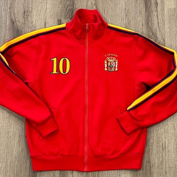 Espana Small Gold Football Spain National Futbol Soccer Team Full Zip Sweater - Picture 2 of 8